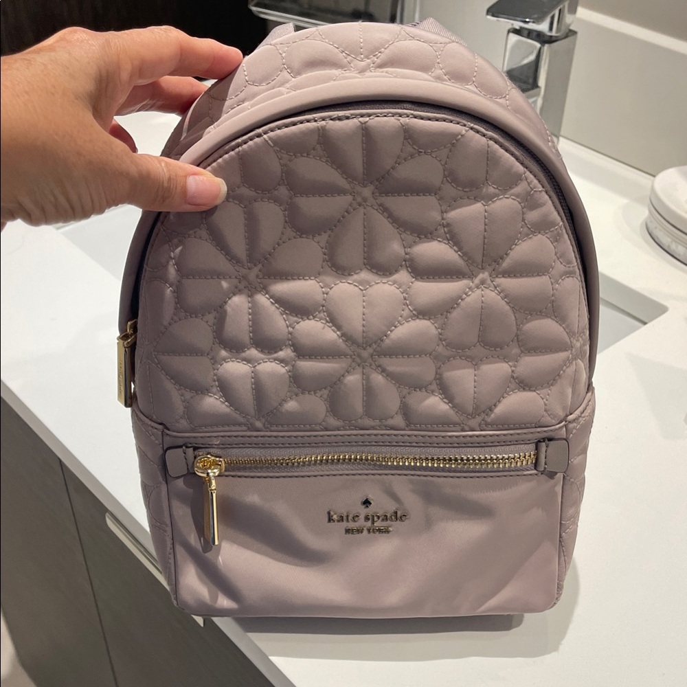 Kate Spade flower Quilted Backpack - beautiful cream beige gray color
